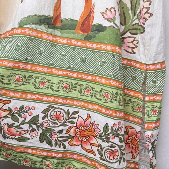 NWT Anthropologie Farm Rio Palm Tree V Neck Puff Sleeve Cut Out Waist Midi Dress - Picture 9 of 15